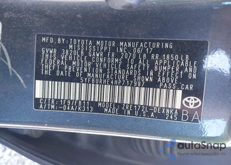 2017 Toyota Corolla Le z USA, uszkodzony, nr VIN 5YFBURHE4HP717987